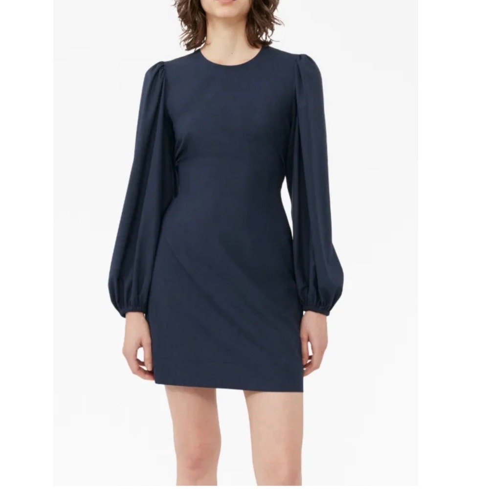 New‎ Ganni Mini Dress Backless Balloon Sleeve Navy Blue Size 34 / 2 Long Sleeve
